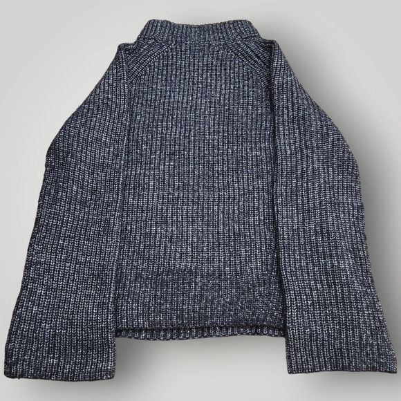 Ann Taylor Women's S Navy Blue White Marled Ribbed- Knit Mock Neck Sweater - Picture 5 of 9